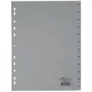 DURABLE Ordnerregister Vollformat Jan.-Dez. grau 12-teilig mit Wechseltaben