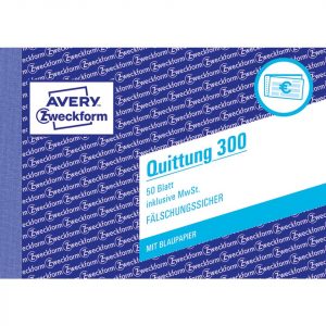 AVERY ZWECKFORM Quittung inkl. MwSt. mit Blaupapier 300, A6 quer, 50 Blatt